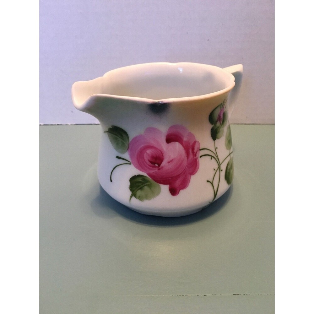 Leuchtenburg Thuringia Hand Painted Creamer Pink Rose Flower